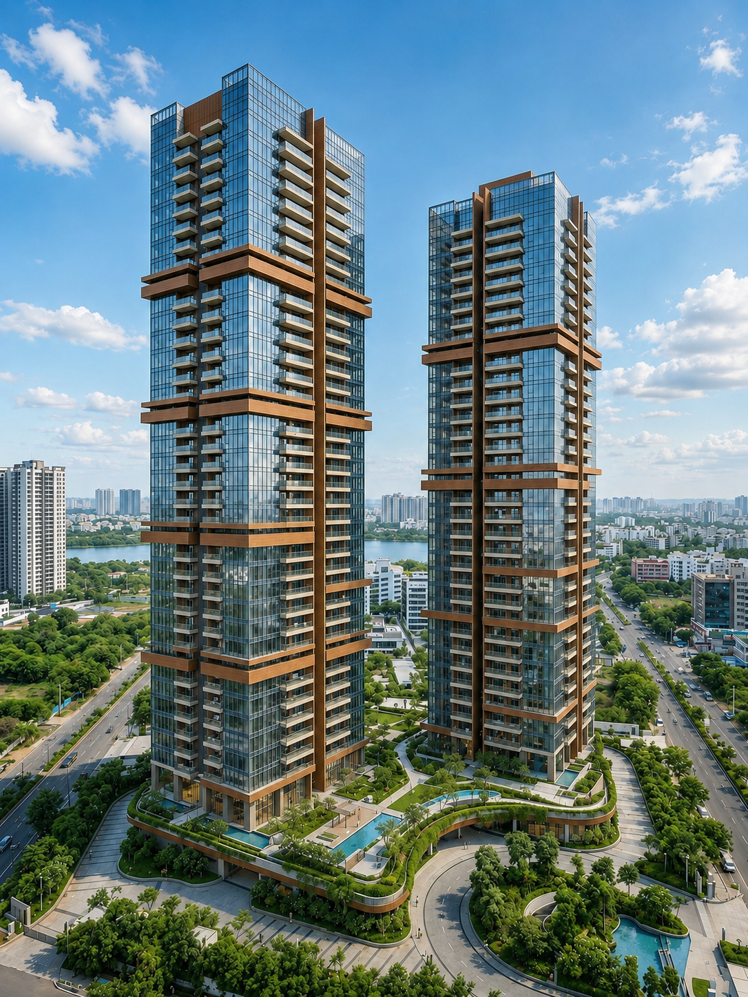 Biophilic modern high-rise towers with vertical gardens in Neopolis Hyderabad