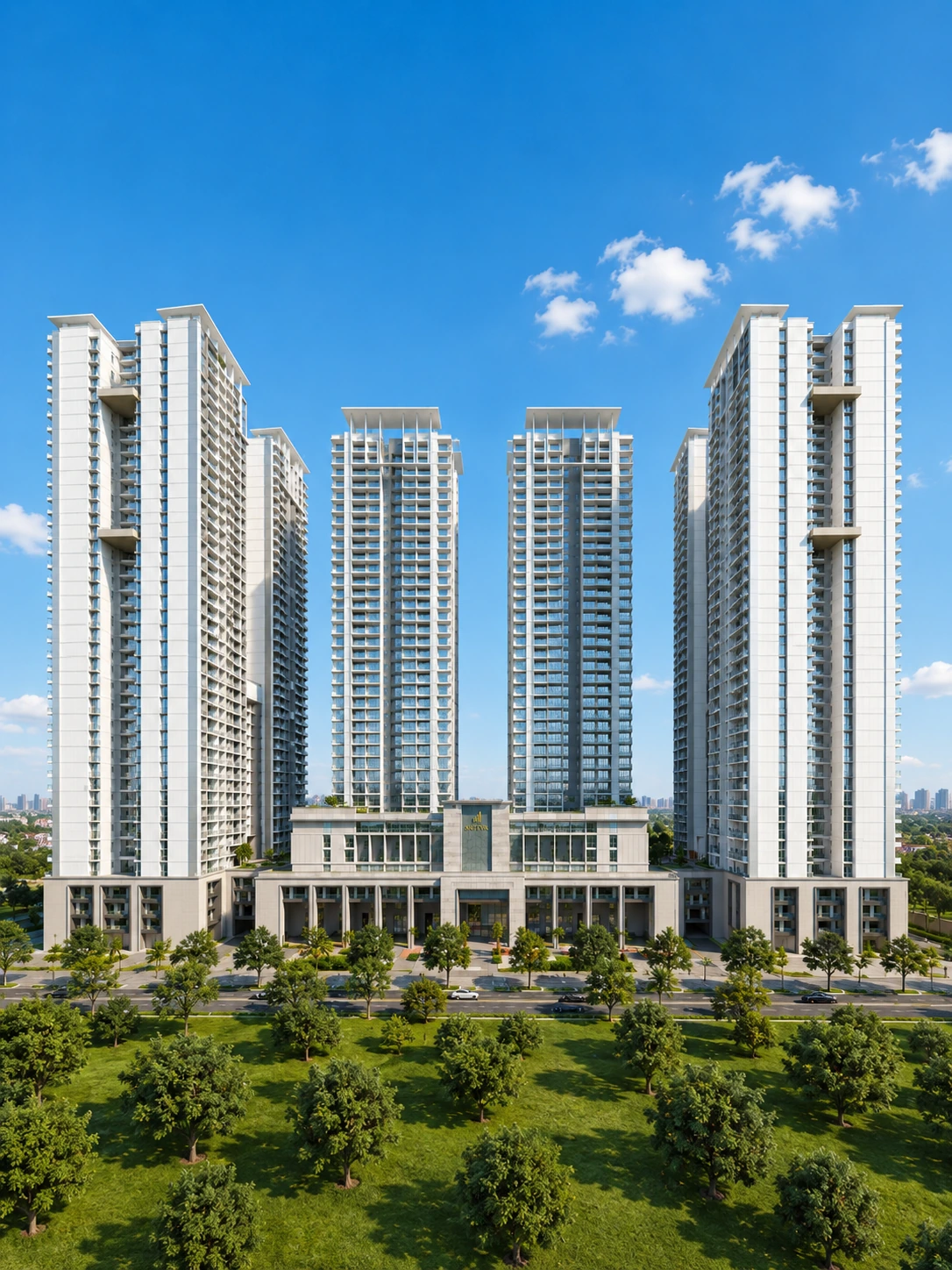 4 high-rise luxury residential towers with landscaped courtyards in Neopolis