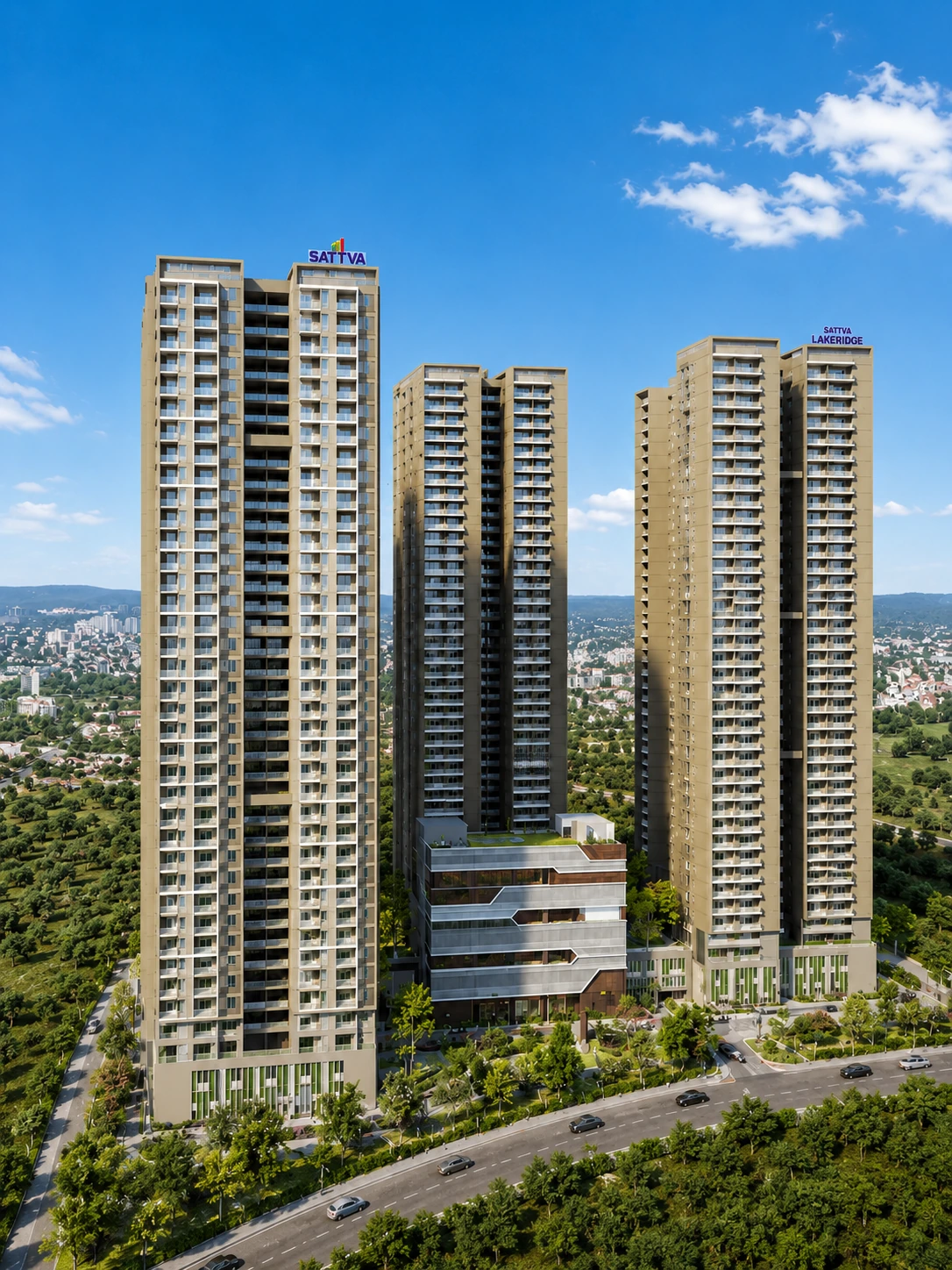 Ultra-luxury lakefront residential towers with waterfront promenade in Neopolis
